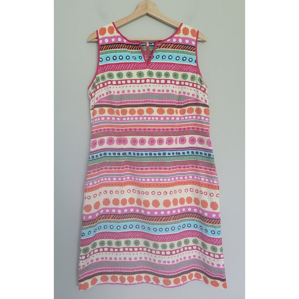 Talbots Womens 12 Sleeveless Cotton Dress Multicolor Geometric Print